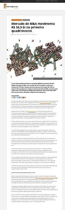 Mercado de M&A movimenta R$ 56,5 bi no primeiro quadrimestre